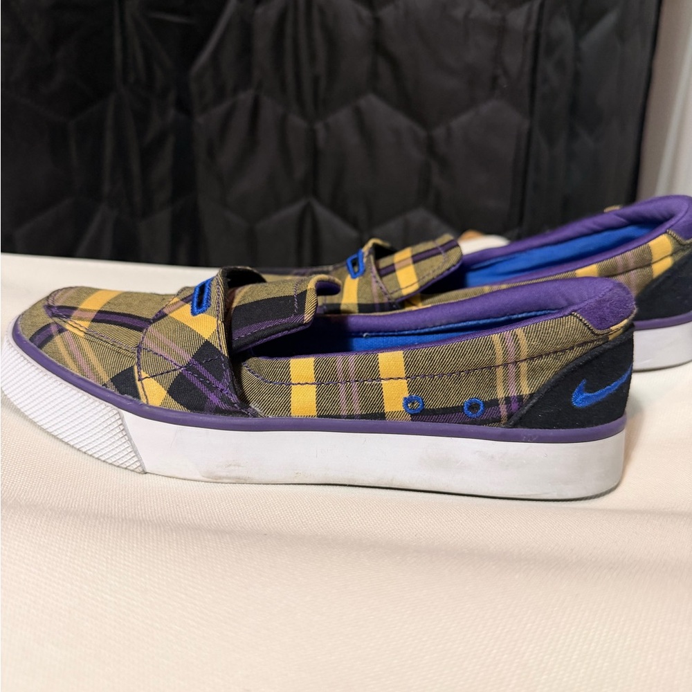 Nike Plaid Slip-On Women’s Shoes - Purple and Yellow